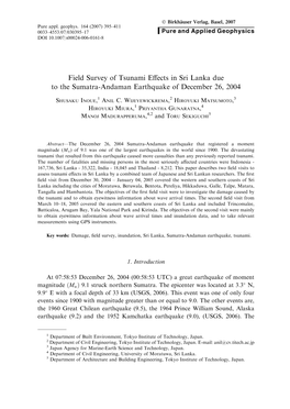 Field Survey of Tsunami Effects in Sri Lanka Due to the Sumatra