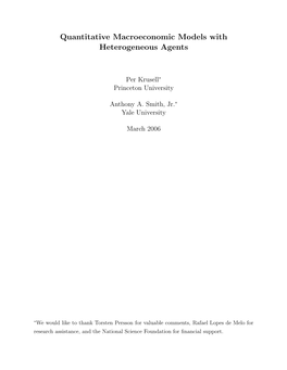 Quantitative Macroeconomic Models with Heterogeneous Agents