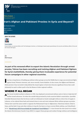 Iran's Afghan and Pakistani Proxies: in Syria and Beyond? by Farzin Nadimi