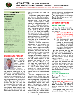 NEWSLETTER 59Th Edition December 2018 9 RAR ASSOCIATION (VIC) INC