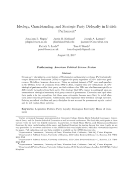 Ideology, Grandstanding, and Strategic Party Disloyalty in British Parliament∗