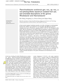 Paenirhodobacter Enshiensis Gen. Nov., Sp. Nov., a Non-Photosynthetic