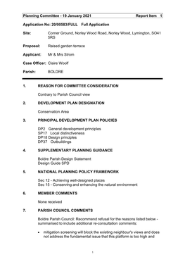 Planning Committee - 19 January 2021 Report Item 1