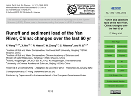 Runoff and Sediment Load of the Yan River, China