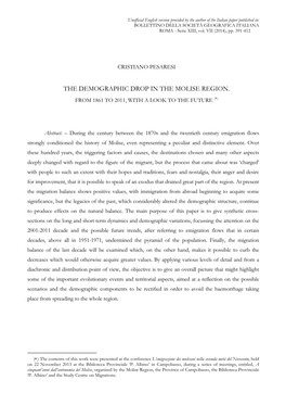The Demographic Drop in the Molise Region. from 1861 to 2011, with a Look to the Future ()