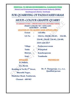 Pazhayaseevaram Taluk : Walajabad District : Kancheepuram State : Tamilnadu APPLICANT PREPARED by D