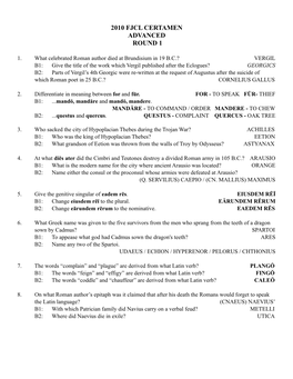 2010 FJCL Certamen Advanced Revised