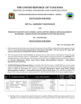 The United Republic of Tanzania Ministry of Works, Transport and Communication