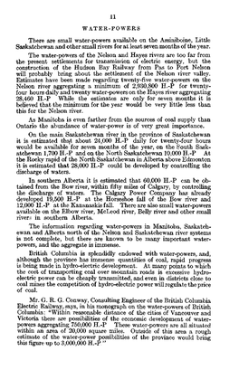 WATER-POWERS There Are Small Water-Powers Available on the Assiniboine, Little Saskatchewan and Other Small Rivers for at Least Seven Months of the Year