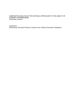 COMPARATIVE ANALYSIS of the NATIONAL APPROACHES to the LIABILITY of INTERNET INTERMEDIARIES (Preliminary Version) Prepared By