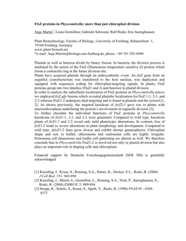 Ftsz Proteins in Physcomitrella: More Than Just Chloroplast Division