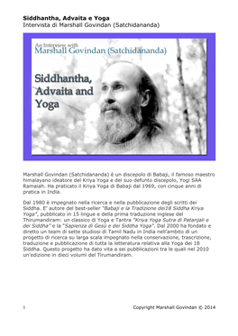 Siddhantha, Advaita E Yoga Intervista Di Marshall Govindan (Satchidananda)
