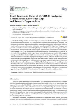 Beach Tourism in Times of COVID-19 Pandemic: Critical Issues, Knowledge Gaps and Research Opportunities