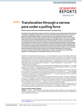 Translocation Through a Narrow Pore Under a Pulling Force Mohammadreza Niknam Hamidabad & Rouhollah Haji Abdolvahab*