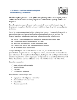 Woodland Caribou Plan for the Hart Ranges Subpopulation