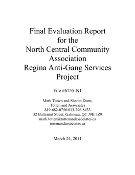 Final Evaluation Report for Regina Anti Gang Services (RAGS)