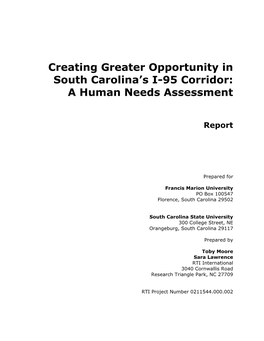 Creating Greater Opportunity in South Carolina's I-95 Corridor: a Human Needs Assessment