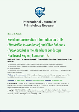 Baseline Conservation Information on Drills (Mandrillus Leucophaeus) and Olive Baboons (Papio Anubis) in the Menchum Landscape N