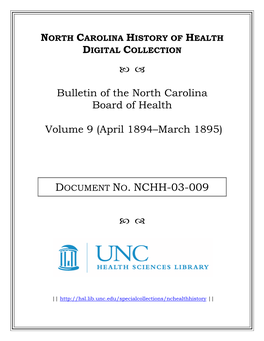 Bulletin of the North Carolina Board of Health