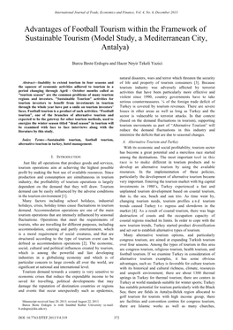 Advantages of Football Tourism Within the Framework of Sustainable Tourism (Model Study, a Mediterranean City, Antalya)