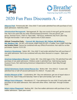 2020 Fun Pass Discounts a - Z