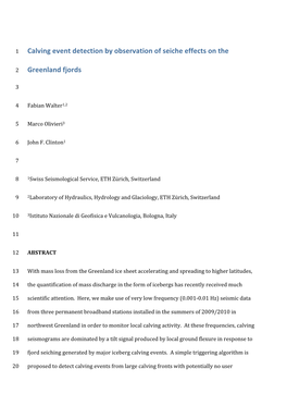 Calving Event Detection by Observation of Seiche Effects on The