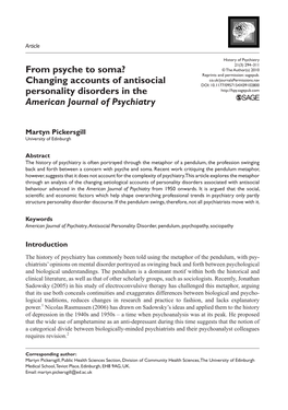 From Psyche to Soma? Changing Accounts of Antisocial Personality