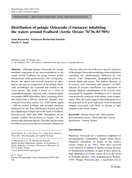 Distribution of Pelagic Ostracoda (Crustacea) Inhabiting the Waters Around Svalbard (Arctic Ocean: 76°36–81°50N)