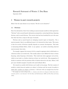 Research Statement of Wouter J. Den Haan September 2010