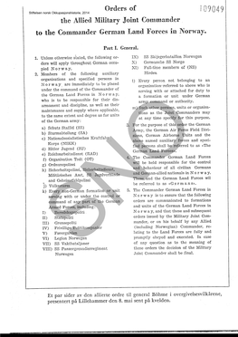 Orders of the Allied Thlilitary Joint Columander . to the Colnnlander