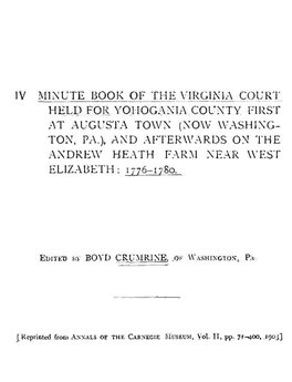 Iv Minute Book of the Virginia Court Held For