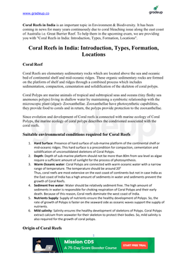 Coral Reefs in India Is an Important Topic in Environment & Biodiversity