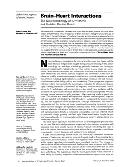 Brain-Eart Interactions the Neurocardiology of Arrhythmia and Sudden Cardiac Death