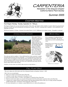 CARPENTERIA Newsletter of the Sequoia Chapter California Native Plant Society Summer 2005