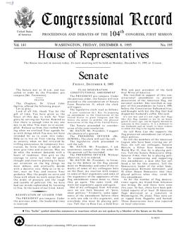 Congressional Record United States Th of America PROCEEDINGS and DEBATES of the 104 CONGRESS, FIRST SESSION