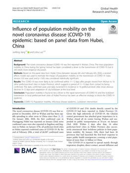 (COVID-19) Epidemic: Based on Panel Data from Hubei, China Junfeng Jiang1*† and Lisha Luo2,3†