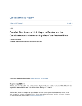Raymond Brutinel and the Canadian Motor Machine Gun Brigades of the First World War