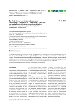 Zur Verbreitung Von Perizoma Juracolaria (Lepidoptera, Geometridae, Larentiinae) – Erstnachweise Aus Österreich, Liechtenstein Und Italien»