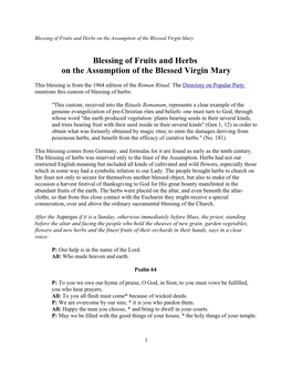 Blessing of Fruits and Herbs on the Assumption of the Blessed Virgin Mary