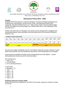 Admissions Policy 2019 – 2020
