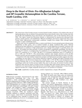 Pre-Alleghanian Eclogite and HP Granulite Metamorphism in the Carolina Terrane, South Carolina, USA