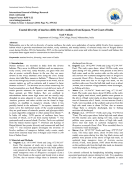 Coastal Diversity of Marine Edible Bivalve Molluscs from Kegaon, West Coast of India