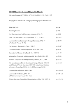 BDOHP Interview Index and Biographical Details Sir John