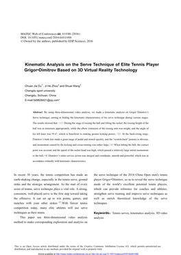 Kinematic Analysis on the Serve Technique of Elite Tennis Player Grigor•Dimitrov Based on 3D Virtual Reality Technology