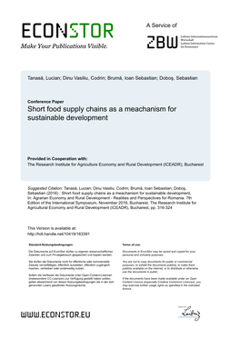 Short Food Supply Chains As a Meachanism for Sustainable Development