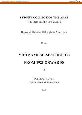 Vietnamese Aesthetics from 1925 Onwards