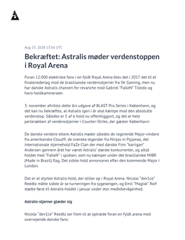 Astralis Møder Verdenstoppen I Royal Arena