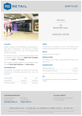 Shop to Let Walsall 20 Bradford Mall Saddlers