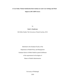 A Case Study: Patient Satisfaction Interventions in Acute Care Settings and Their