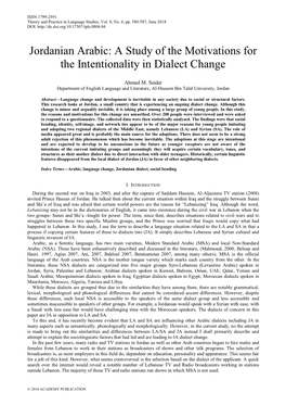 Jordanian Arabic: a Study of the Motivations for the Intentionality in Dialect Change